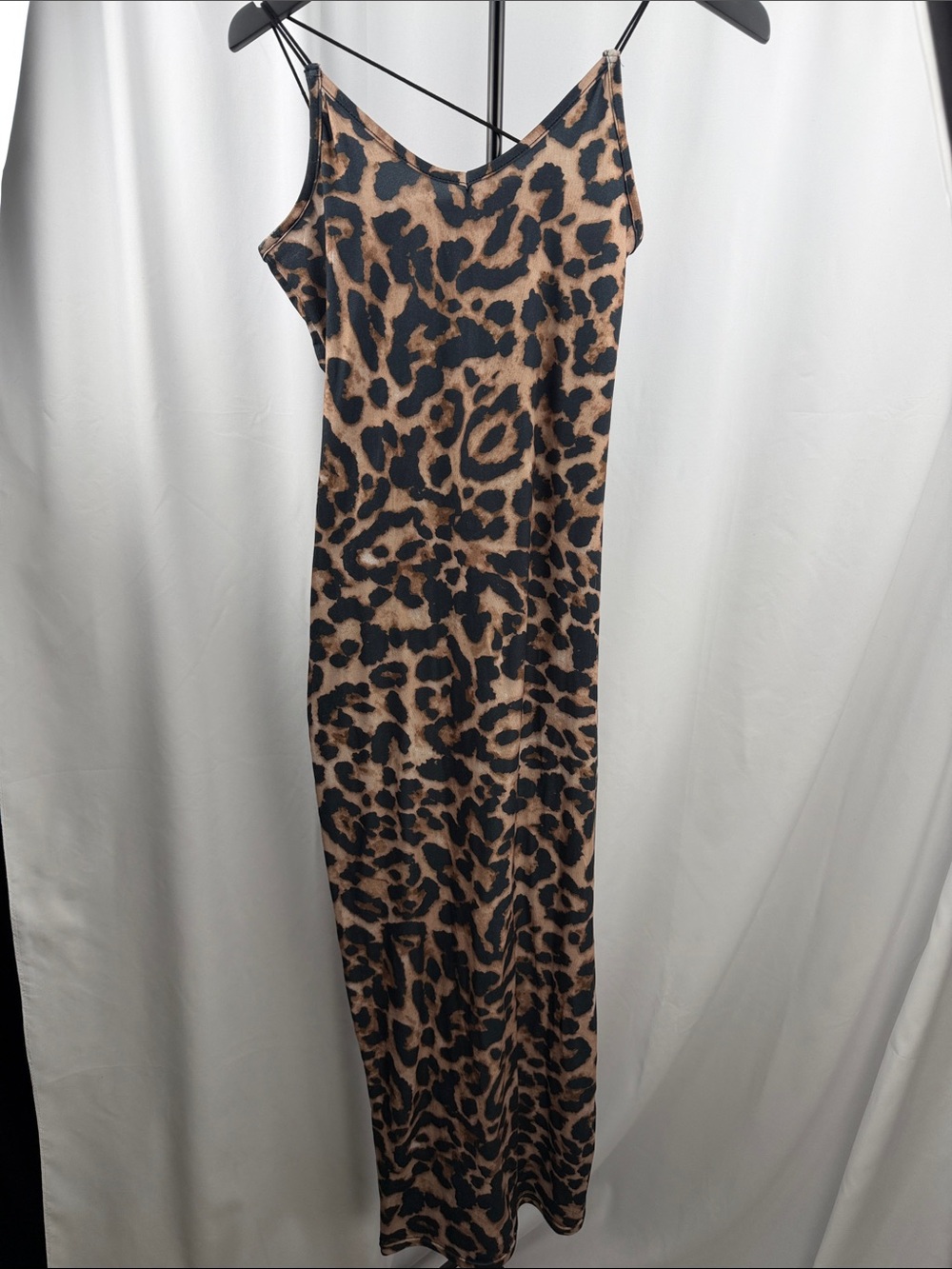 Leopard Print Midi Dress M Strappy Stretch Animal Print Bodycon